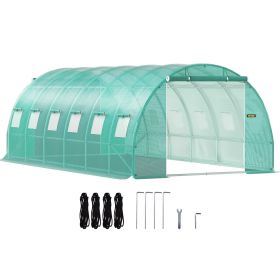 VEVOR Walk-in Tunnel Greenhouse, 20 x 10 x 7 ft Portable Plant Hot House w/ Galvanized Steel Hoops, 3 Top Beams, Diagonal Poles, 2 Zippered Doors & 12 (Default: Default)